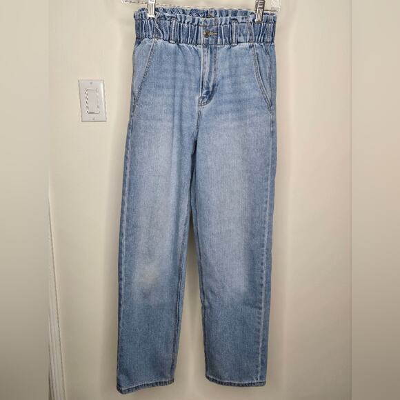 American Eagle Womens Jeans Size 2 Short Gather Elastic Waistband Light Wash - Picture 1 of 10